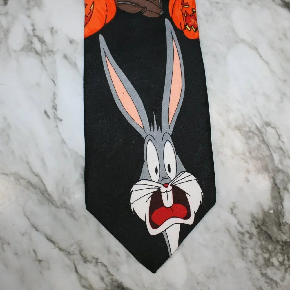 VINTAGE LOONEY TUNES MANIA Necktie Halloween Bugs Bunny Taz Pumpkins Neck Tie